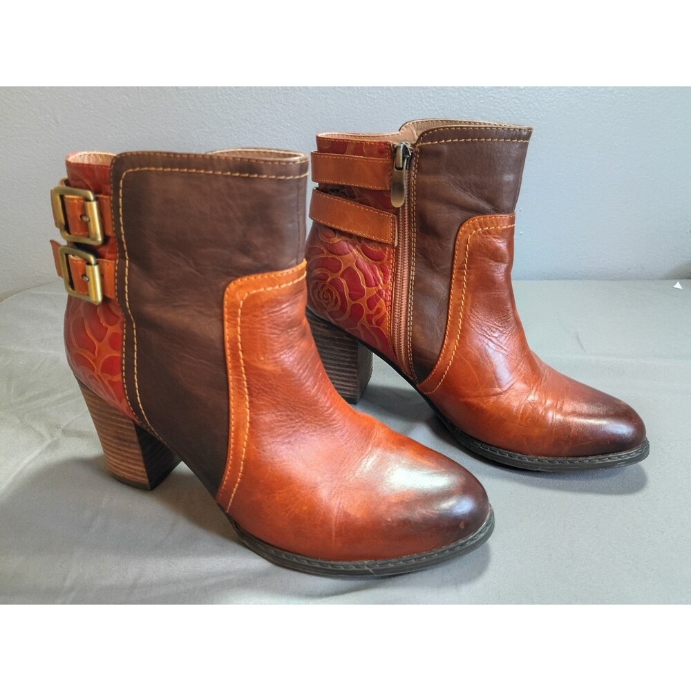 Elite By Corkys Leather Ankle Boots 7 Tooled Rose Boho Brown Hippie